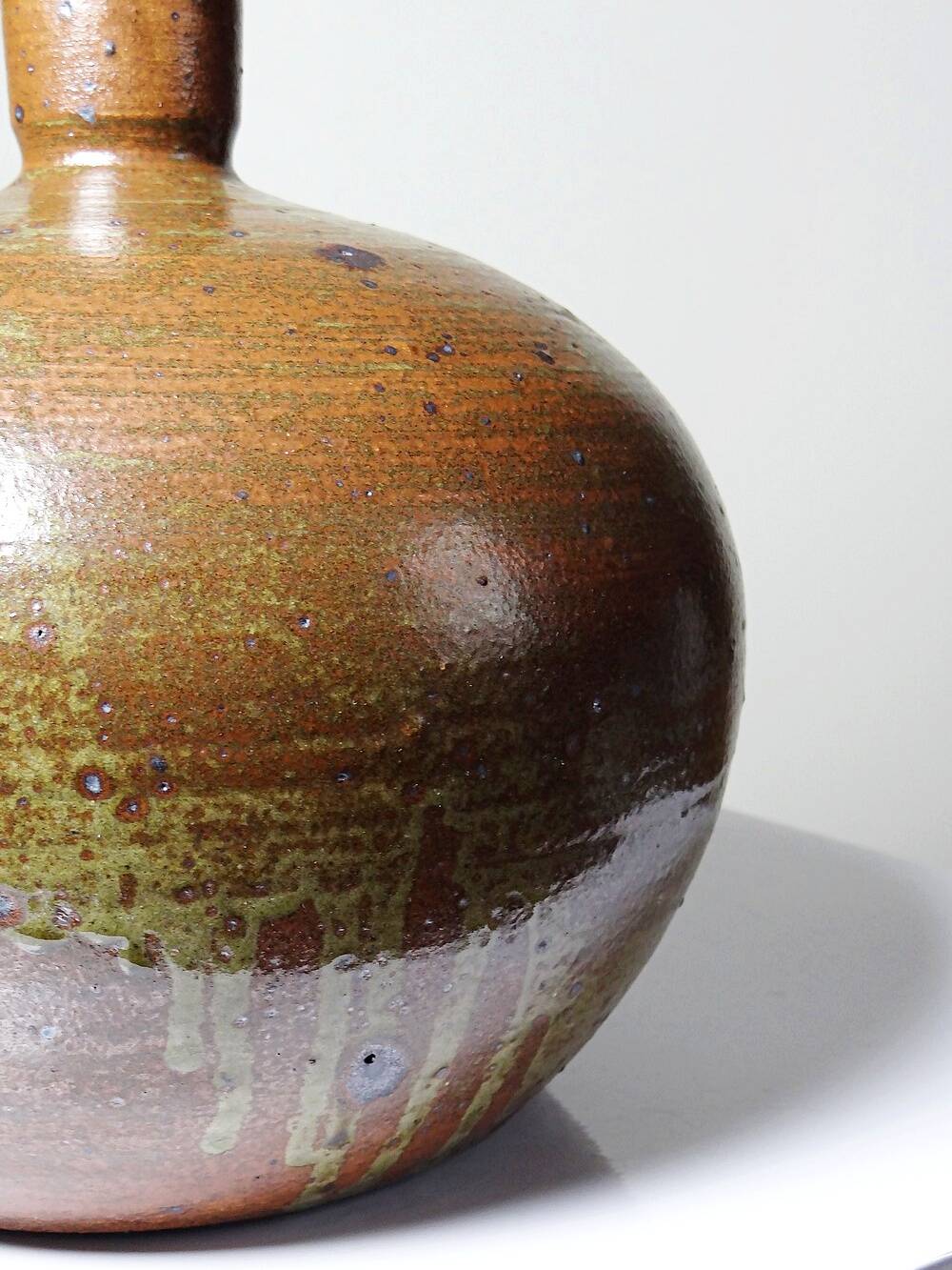 Grosse lampe boule grès pyrité émaillé vintage Baudat La Borne
