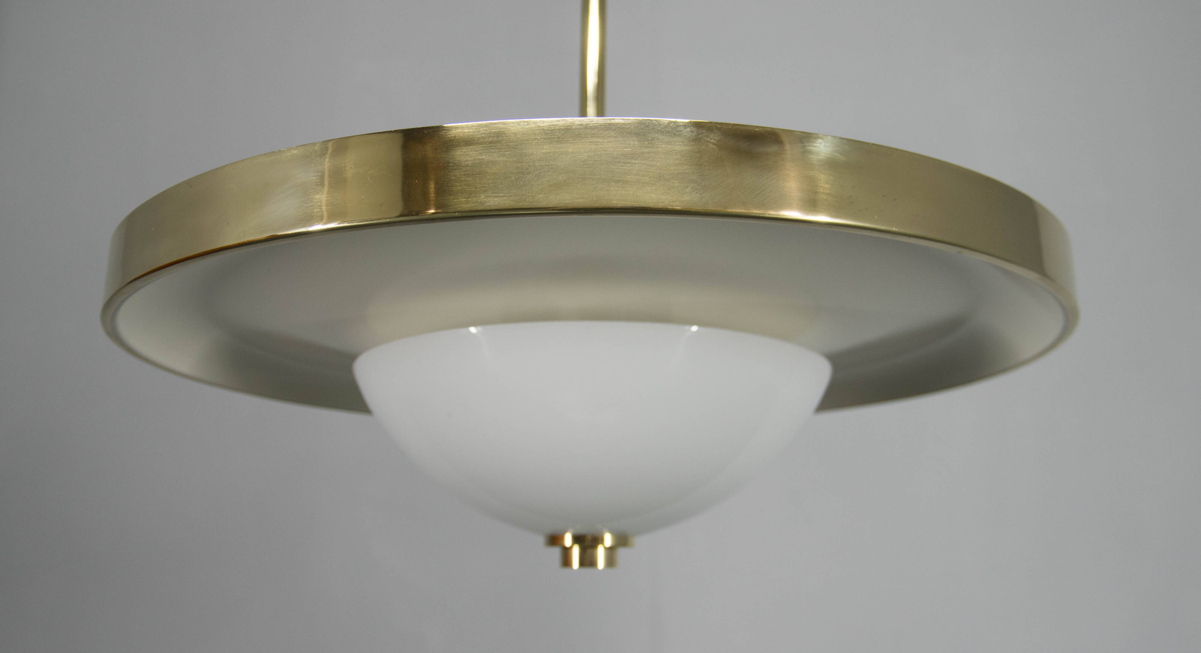 Bauhaus Brass Chandelier by Franta Anyz, 1930, Restored