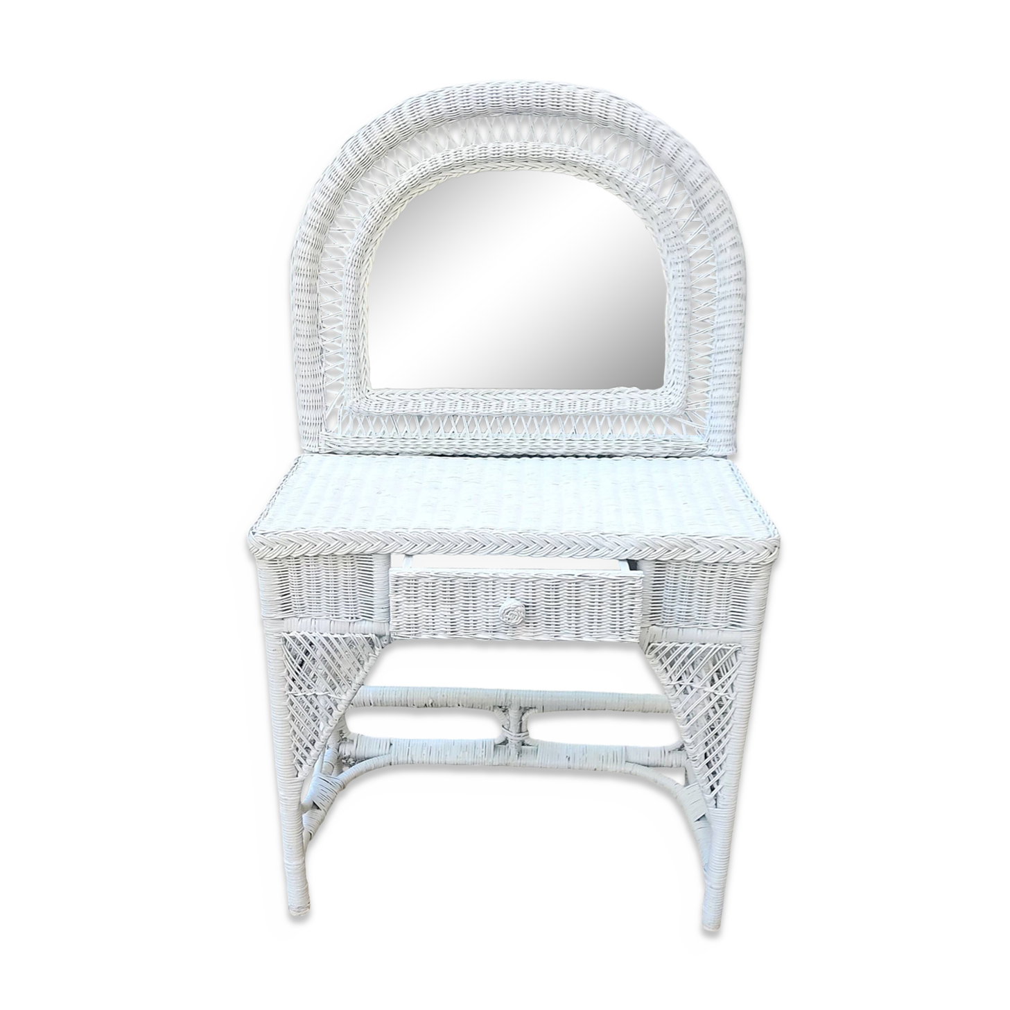 Dressing table in woven white rattan; 1970s