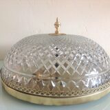 Round ceiling lamp in structured glass art deco style 30s-40s