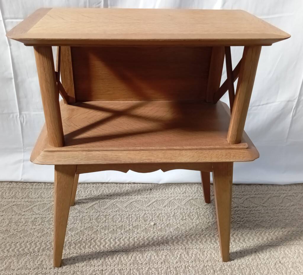 1950s oak bedside table with crossbars