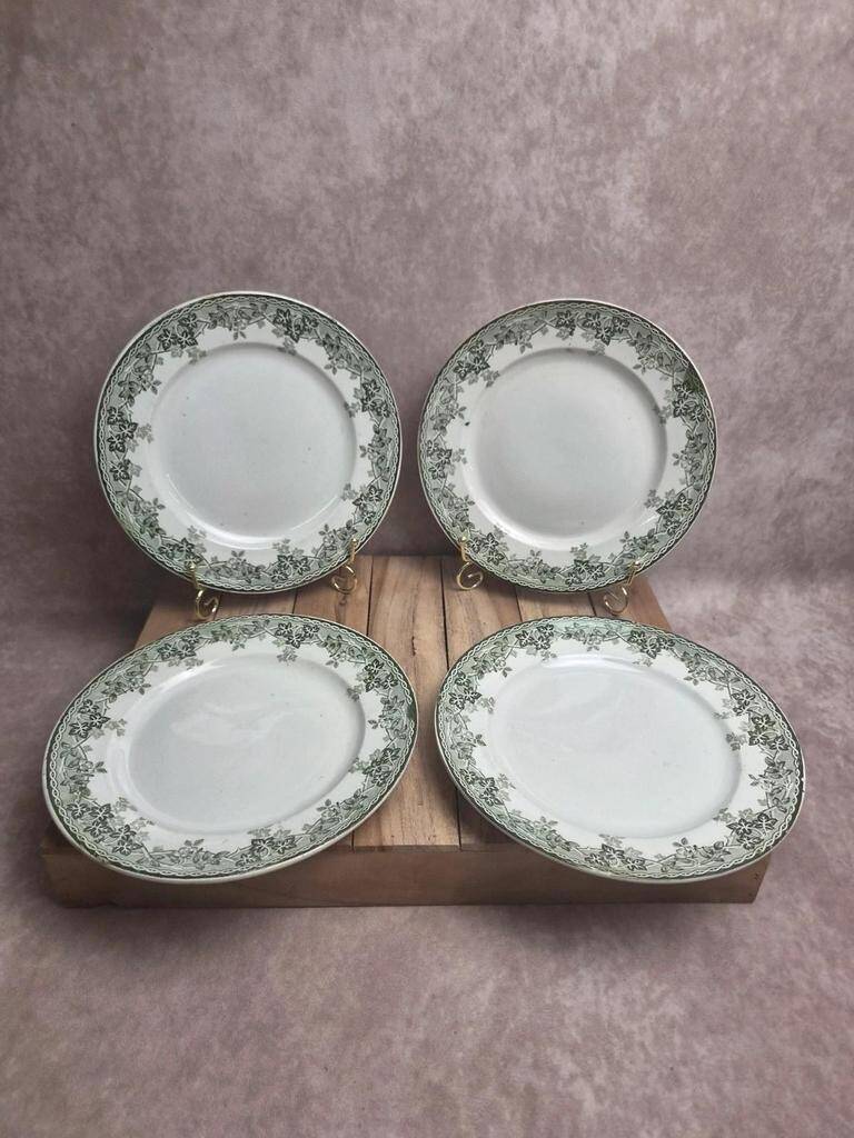 Beautiful set of 4 antique ironstone plates from Saint-Amand and Hamages, Estival model.