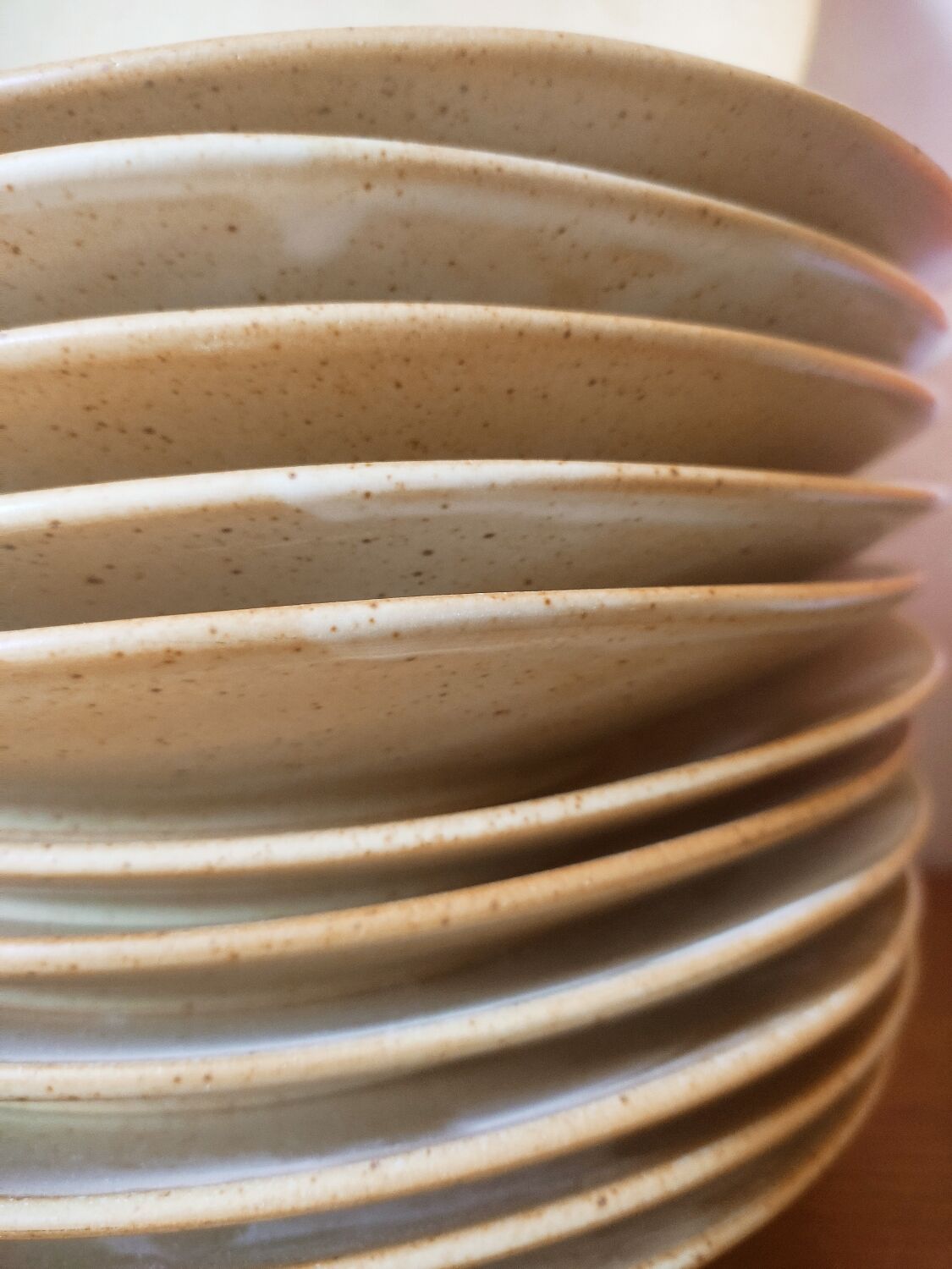 12 free-form speckled satin stoneware plates
