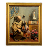 Painting signed “Monk playing the cello”.