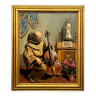 Painting signed “Monk playing the cello”.