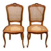 2 chaises cannées style Louis XV en bois massif des années 70