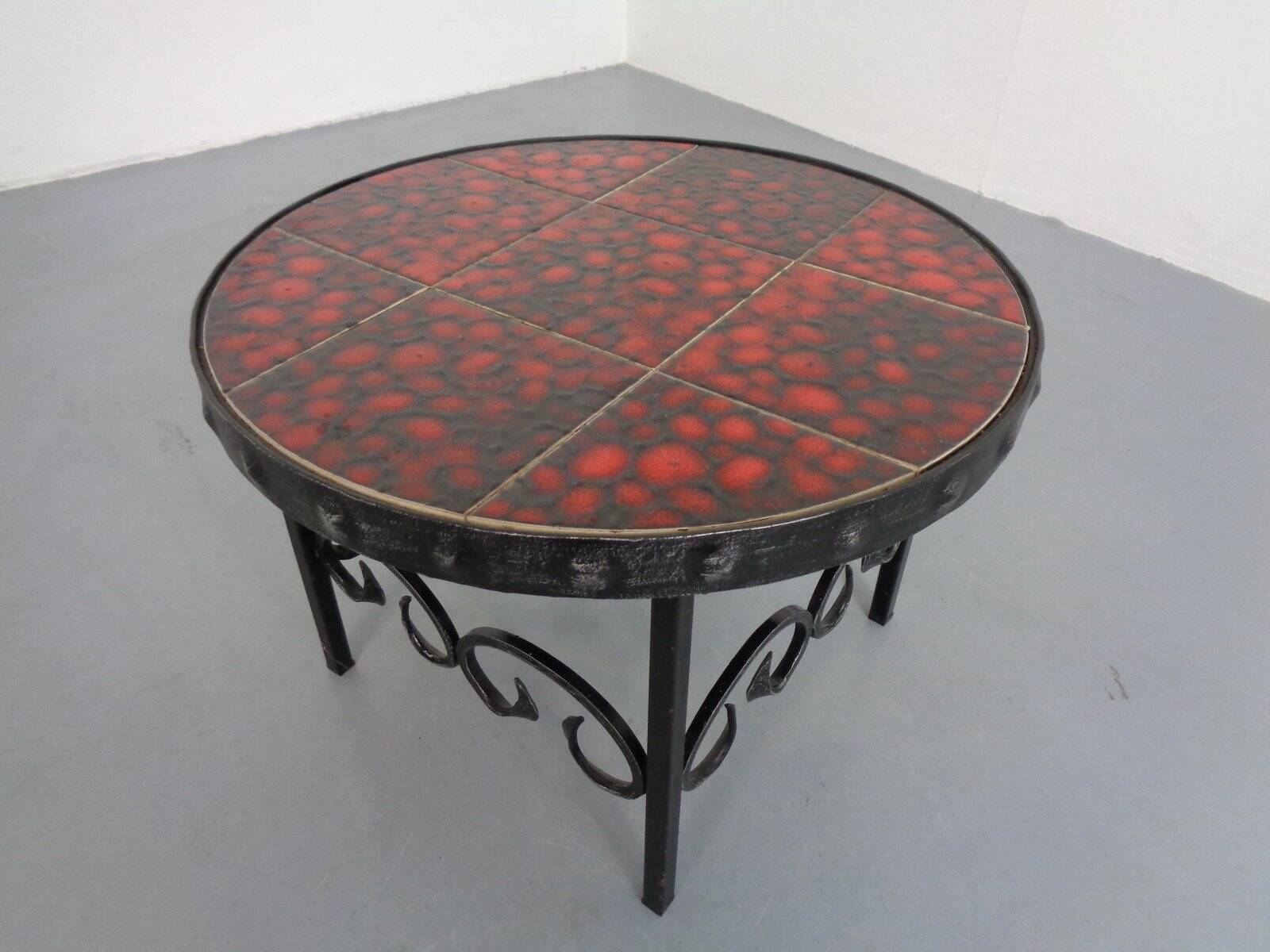 German Brutalist Side Table in Ceramic and Cast Iron, 1960s