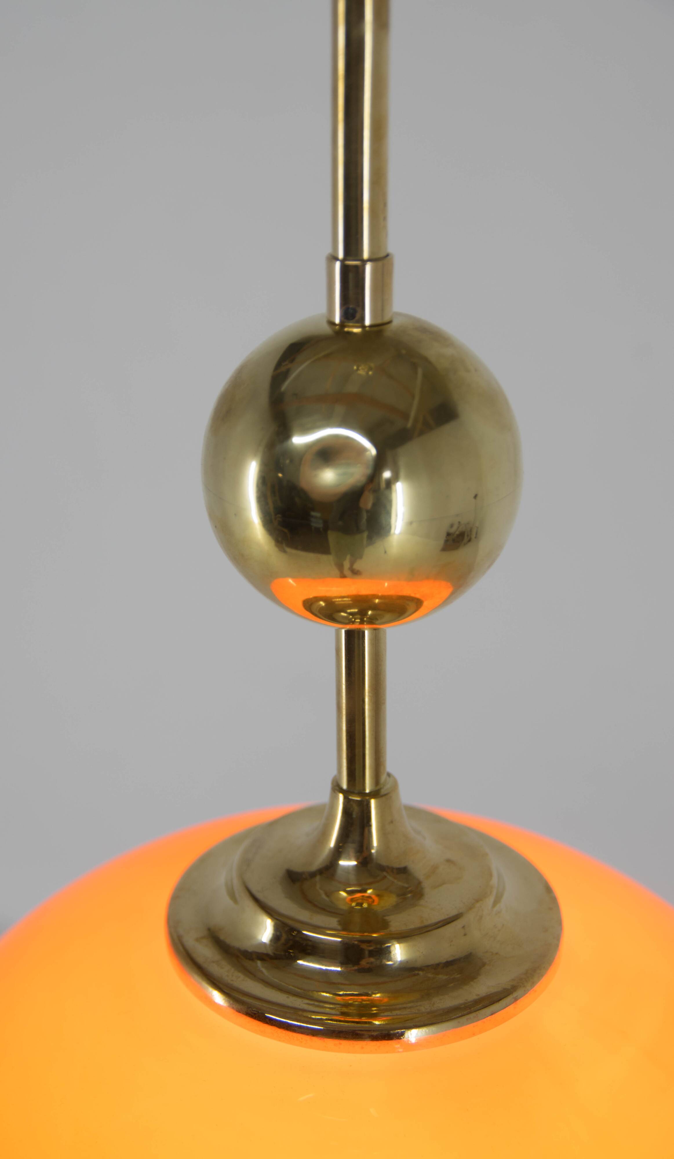 Orange glass and brass pendant, 1980s, restored