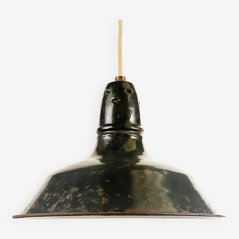 Enameled industrial pendant light. France 1950s