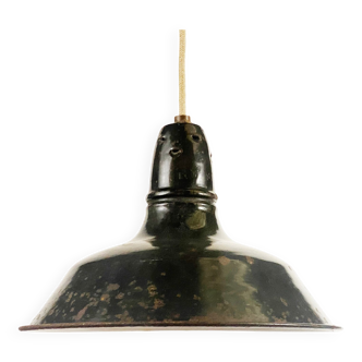 Enameled industrial pendant light. France 1950s