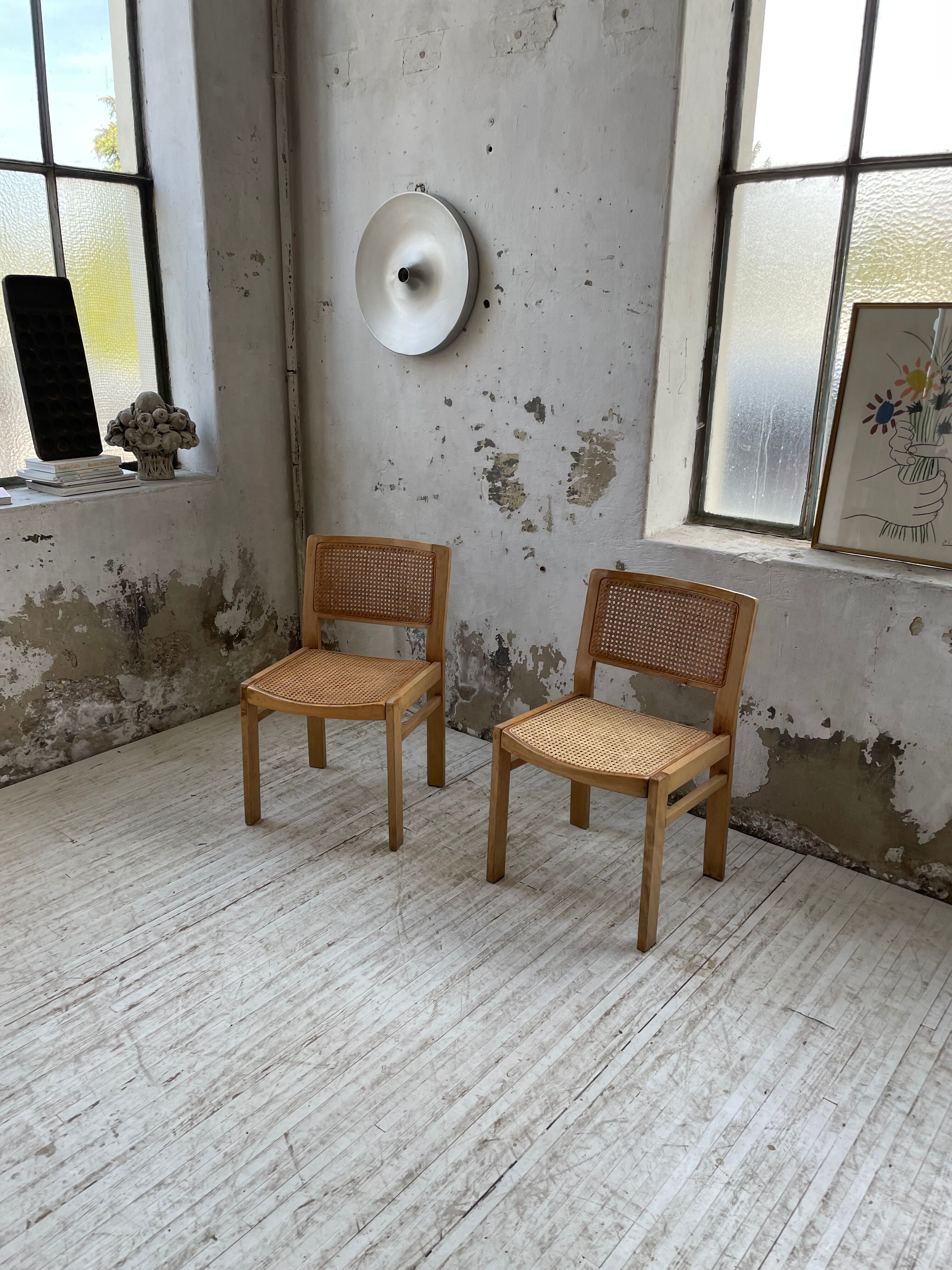 Pair of Baumann chairs beech and cannage