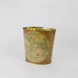 Wastepaper basket Massilly France vintage sheet metal decoration planisphere, 1960