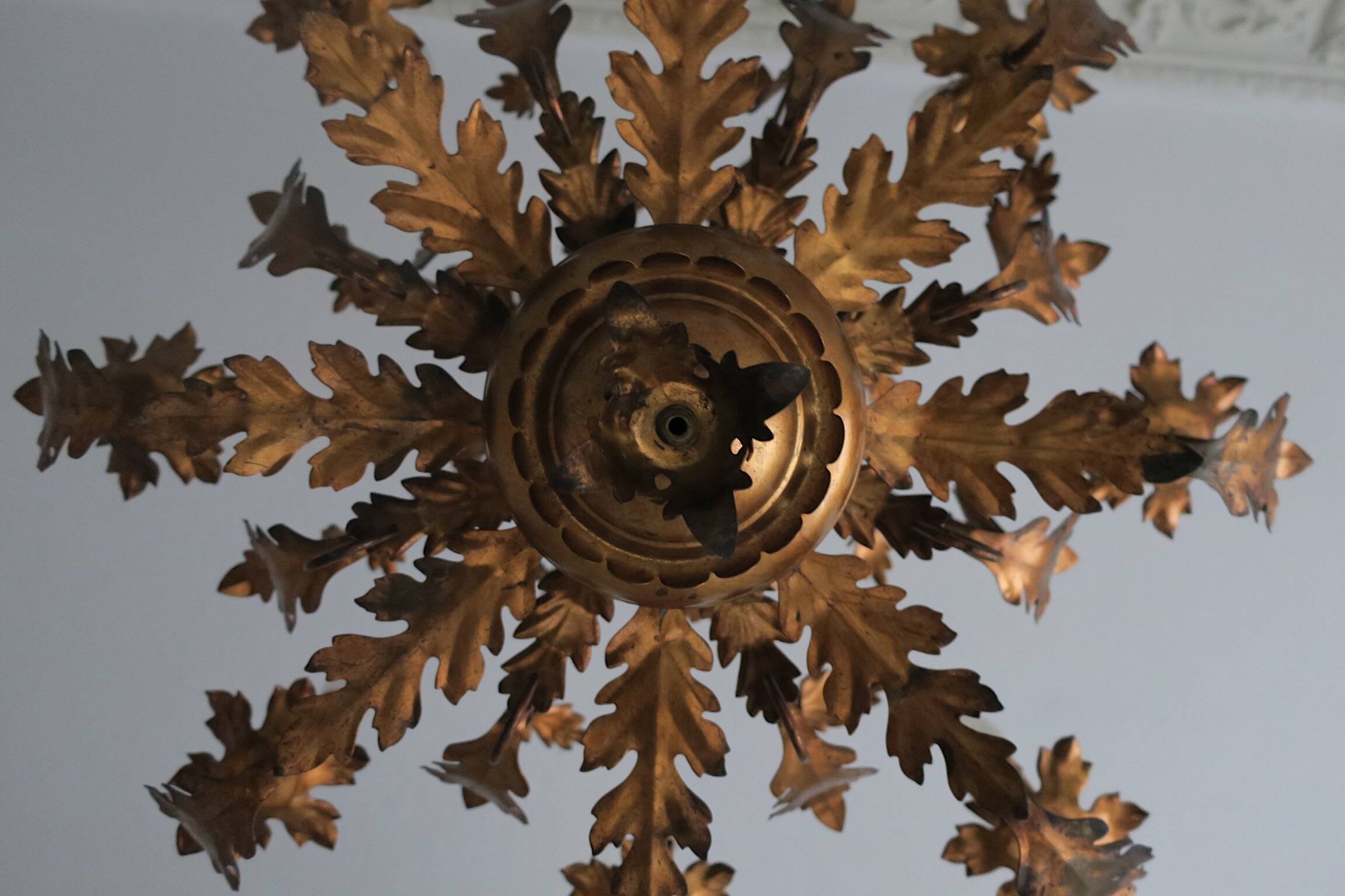 Large mid century gilt tole 8-light chandelier by Hans Kögl, 1960s