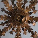 Large mid century gilt tole 8-light chandelier by Hans Kögl, 1960s