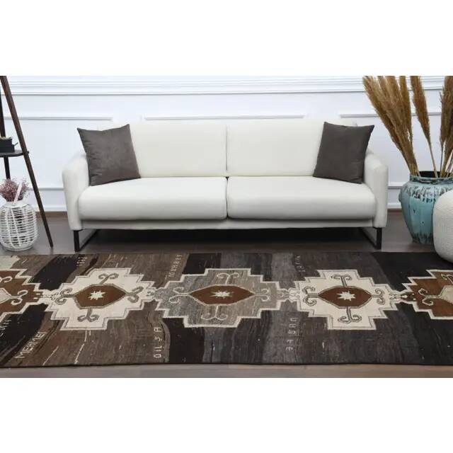 1970s Turkish Hand-Knotted Wool Cotton Brown Runner Rug 149x320