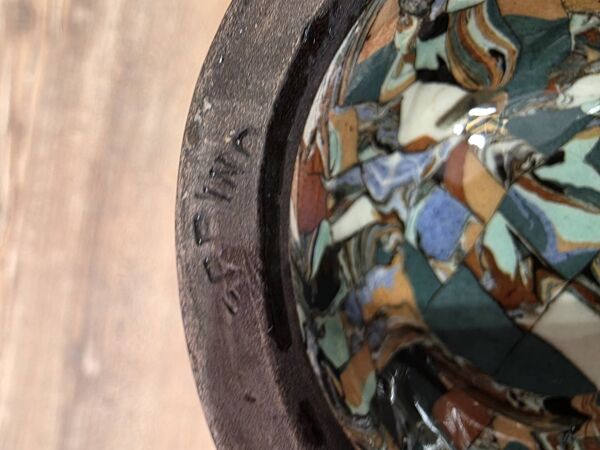 Rare vase diabolo Jean Gerbino Vallauris 15 cm Terres mêlées mosaïque