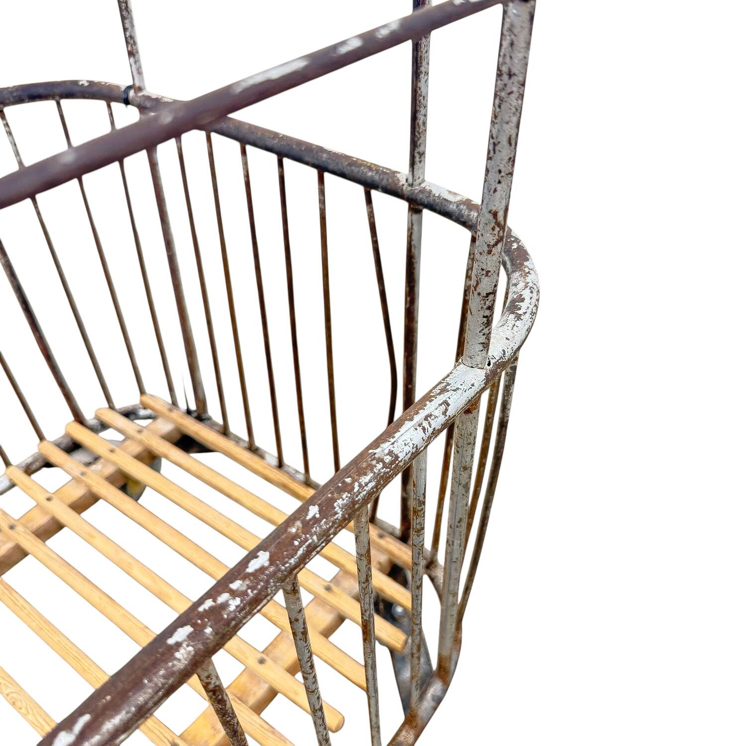 Vintage French Metal Bakery Cart long– Industrial Bread Trolley – Rolling L