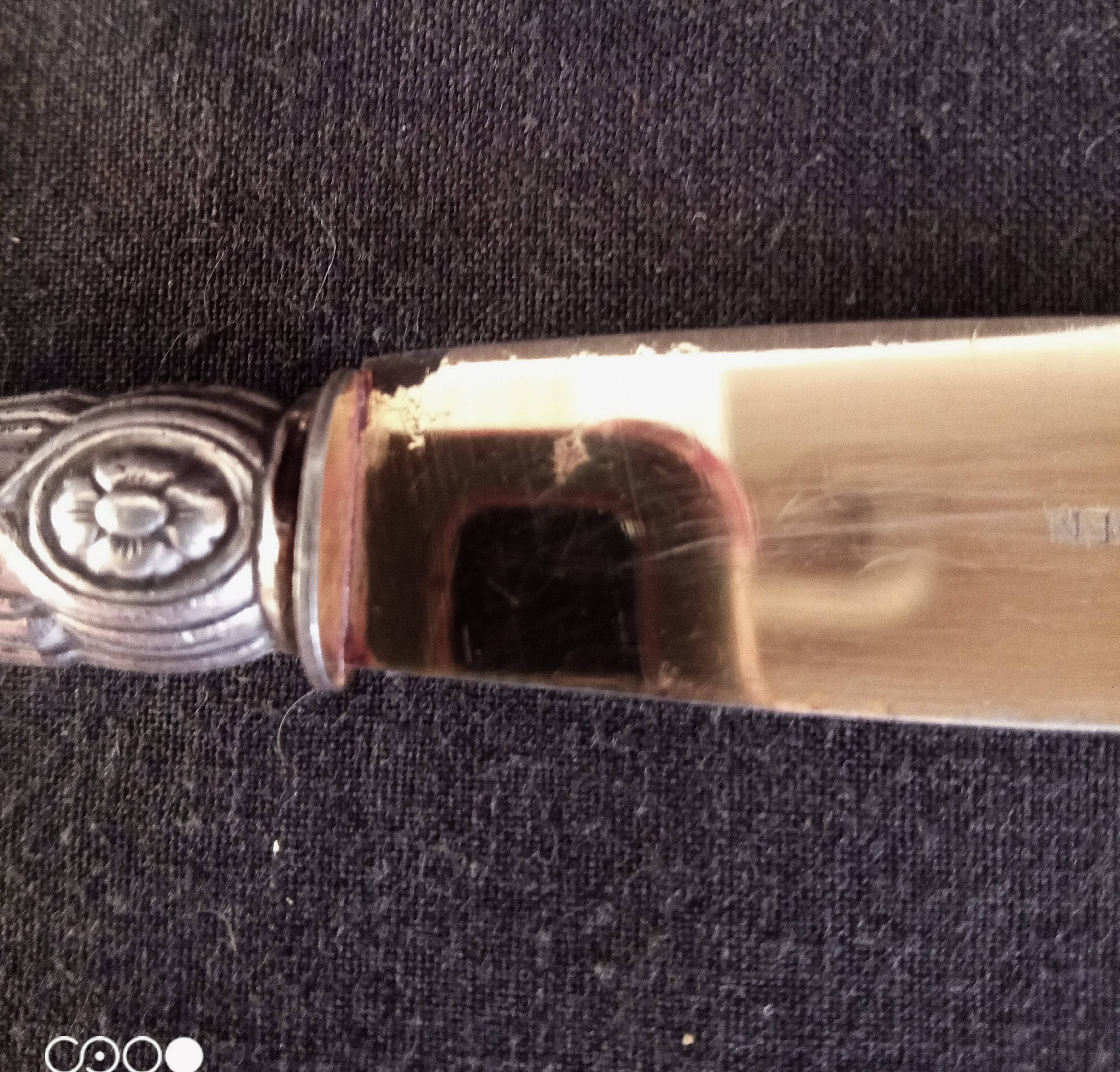 Set of 7 old cheese knives, Solingen brand, in VM800 silver and vermeil