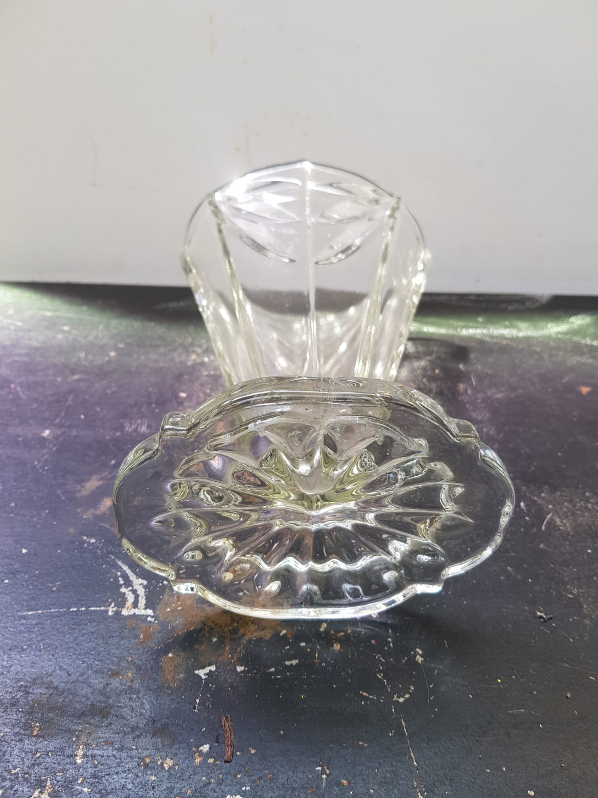Old art deco vase transparent molded glass vintage decoration