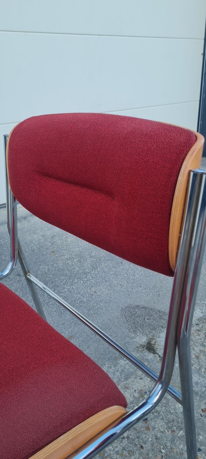 Set of 6 wool and chrome chairs from the 70s