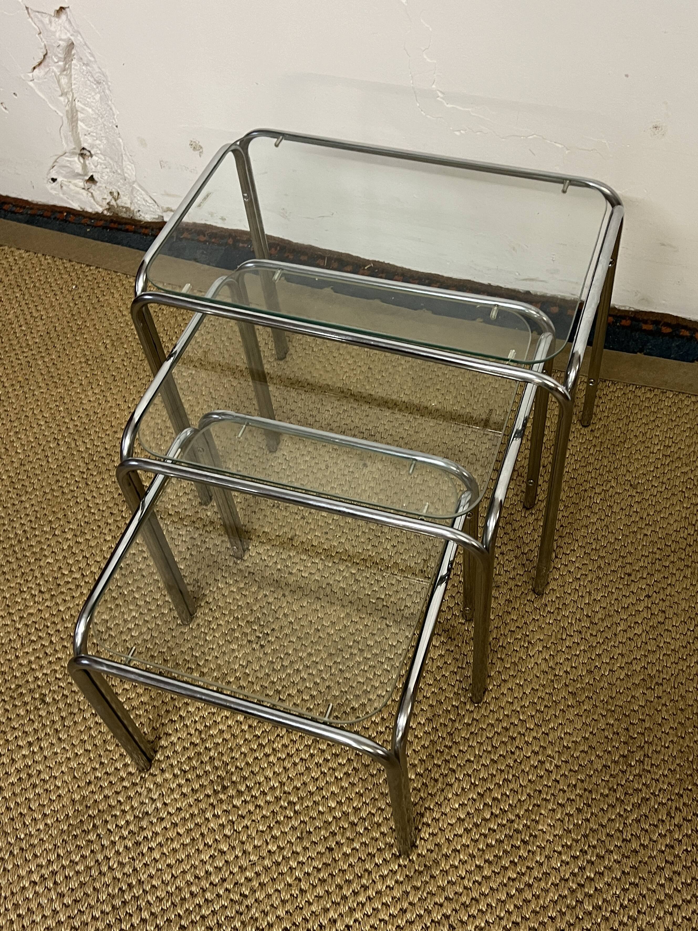 Vintage glass and chrome metal nesting tables