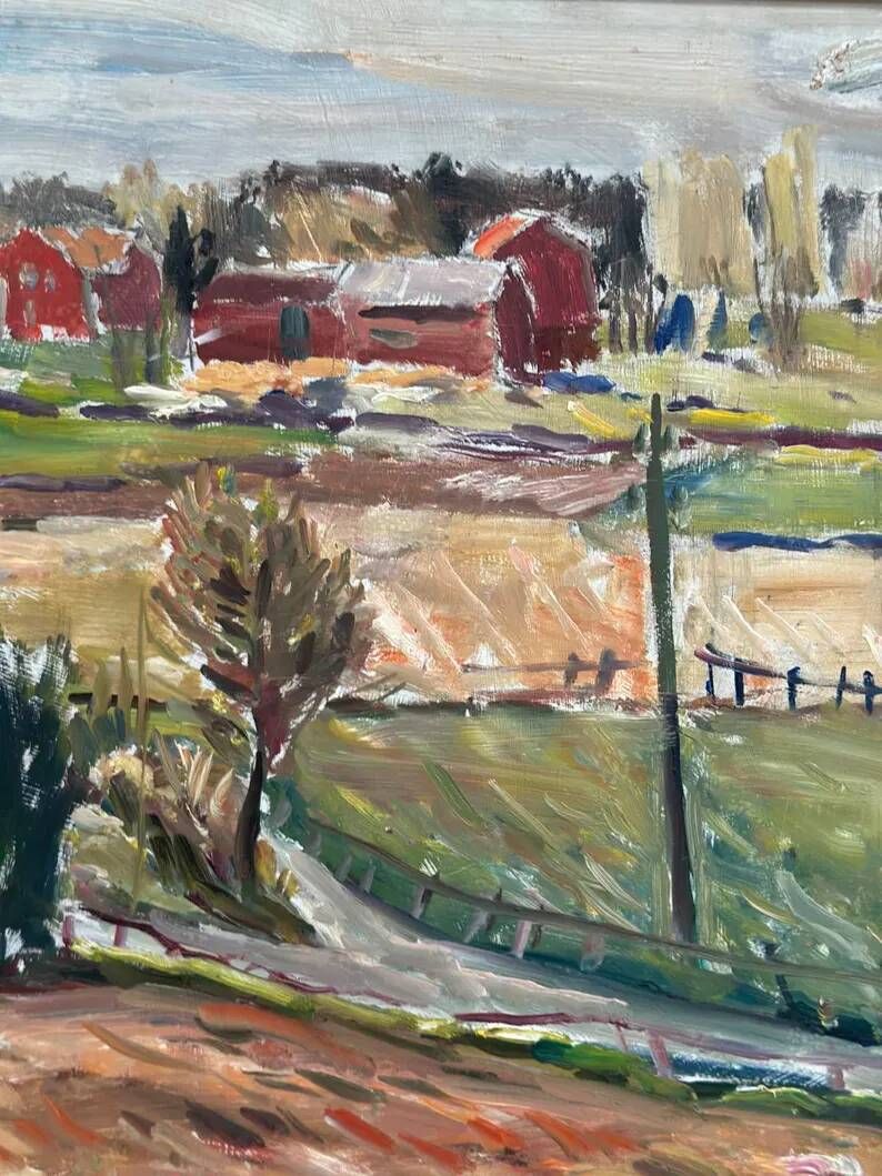 Original Swedish Oil on Panel – “Landscape” by Alexander Roos (1895–1973) – Signed – Vintage & Framed – 48 × 41 cm