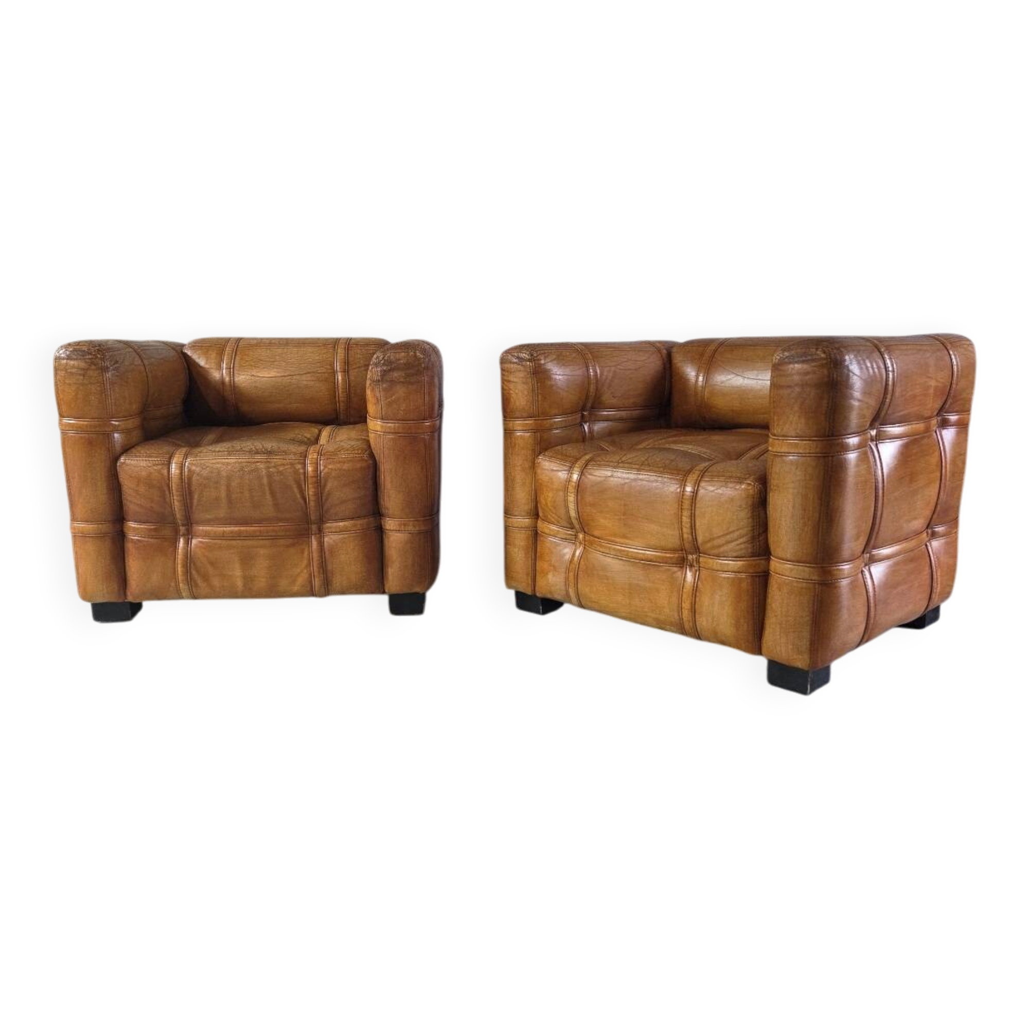 Cube leather armchairs