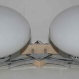 Pair of 60s wall lights in metal and opaline