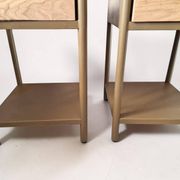 Vintage bedside tables in metal and brown beige wood.
