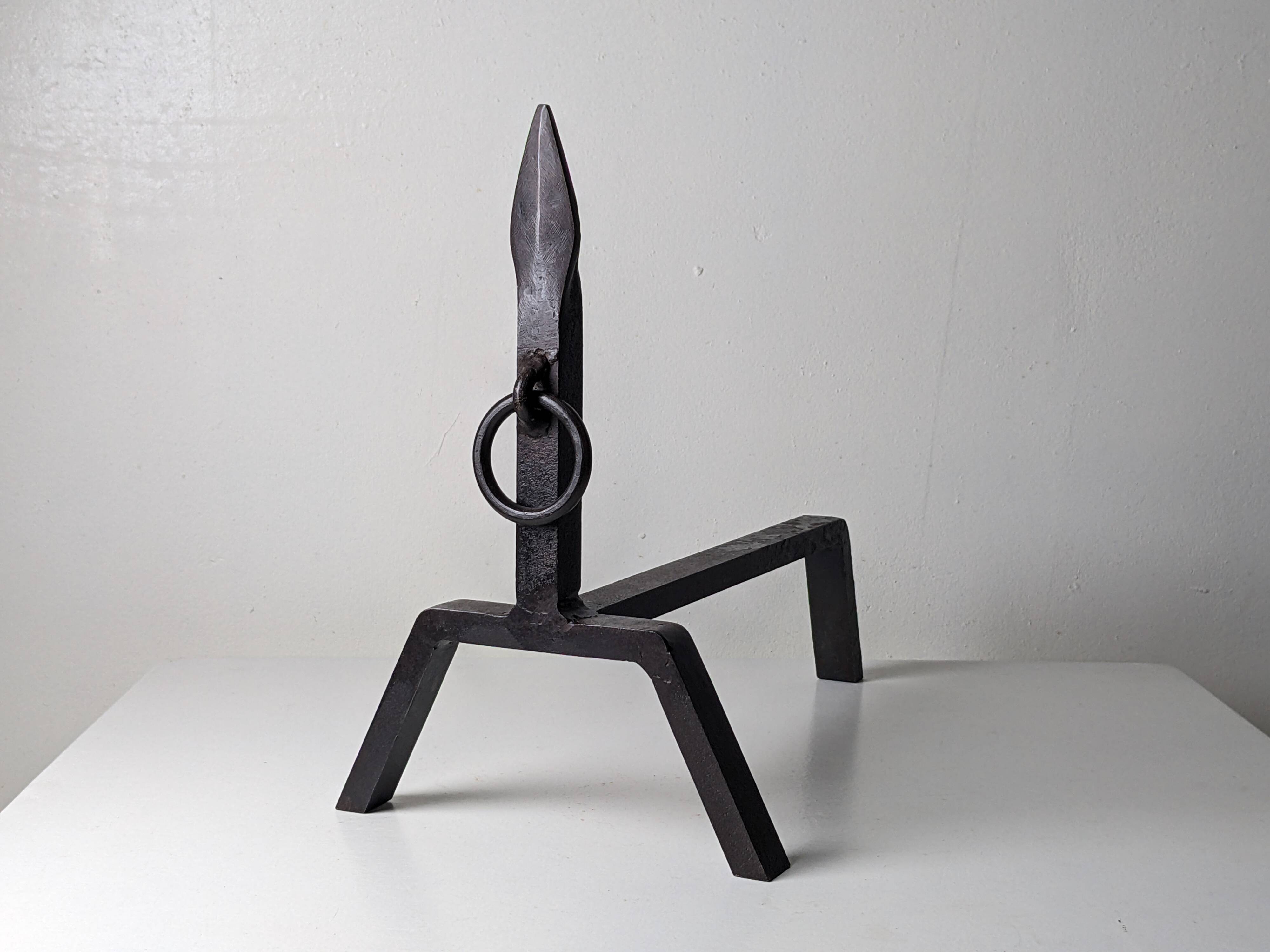 Pair of modernist wrought iron andirons - 1950s