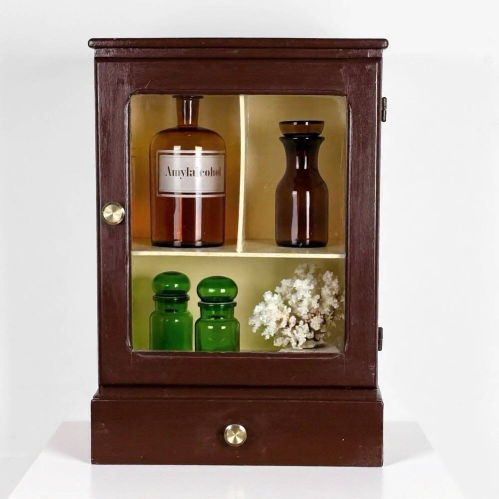 Antique wooden and glass wall cabinet