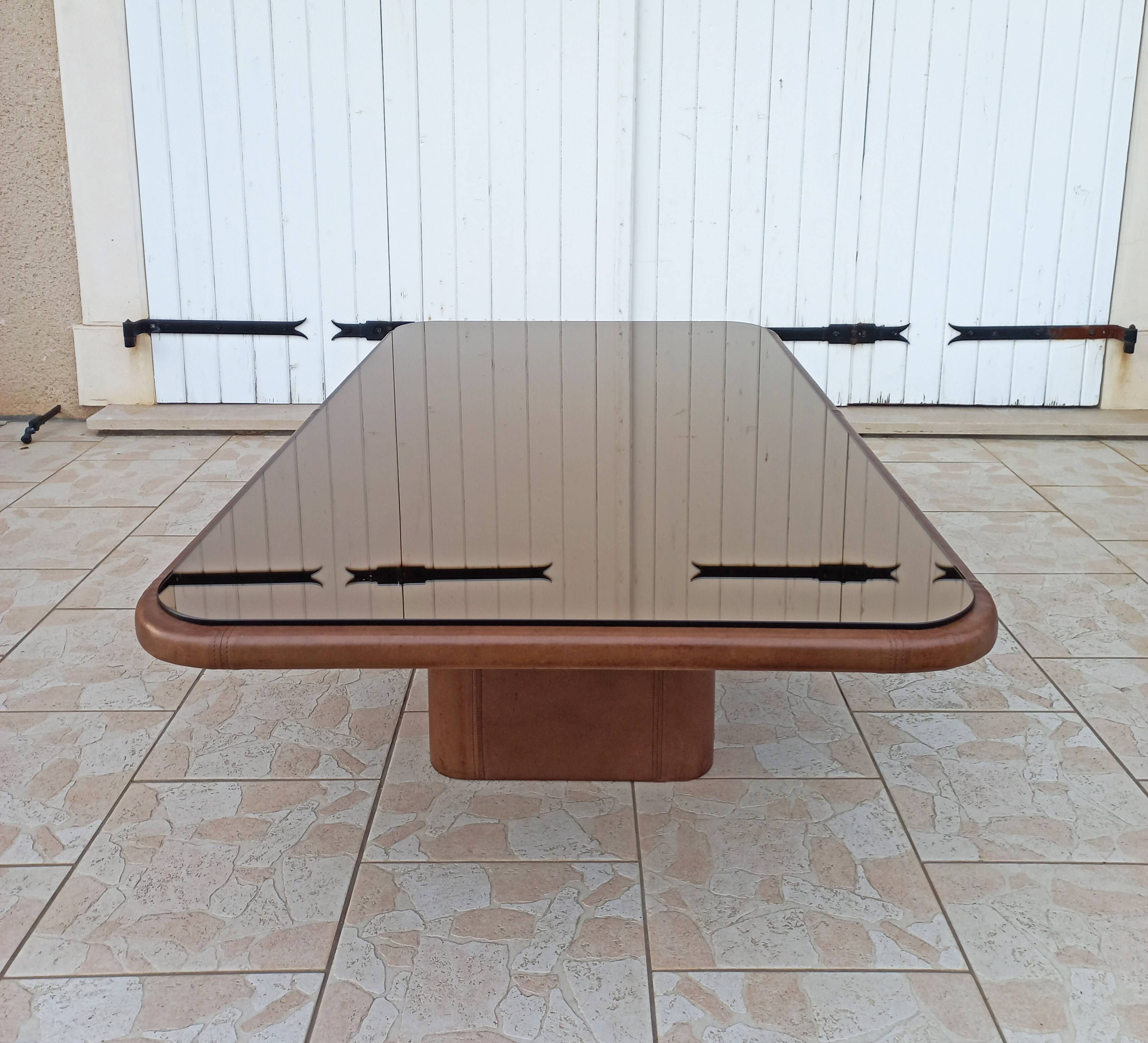 Brown leather designer coffee table