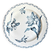 Round flat dish Lunéville in blue ironstone, "Tulip" service.