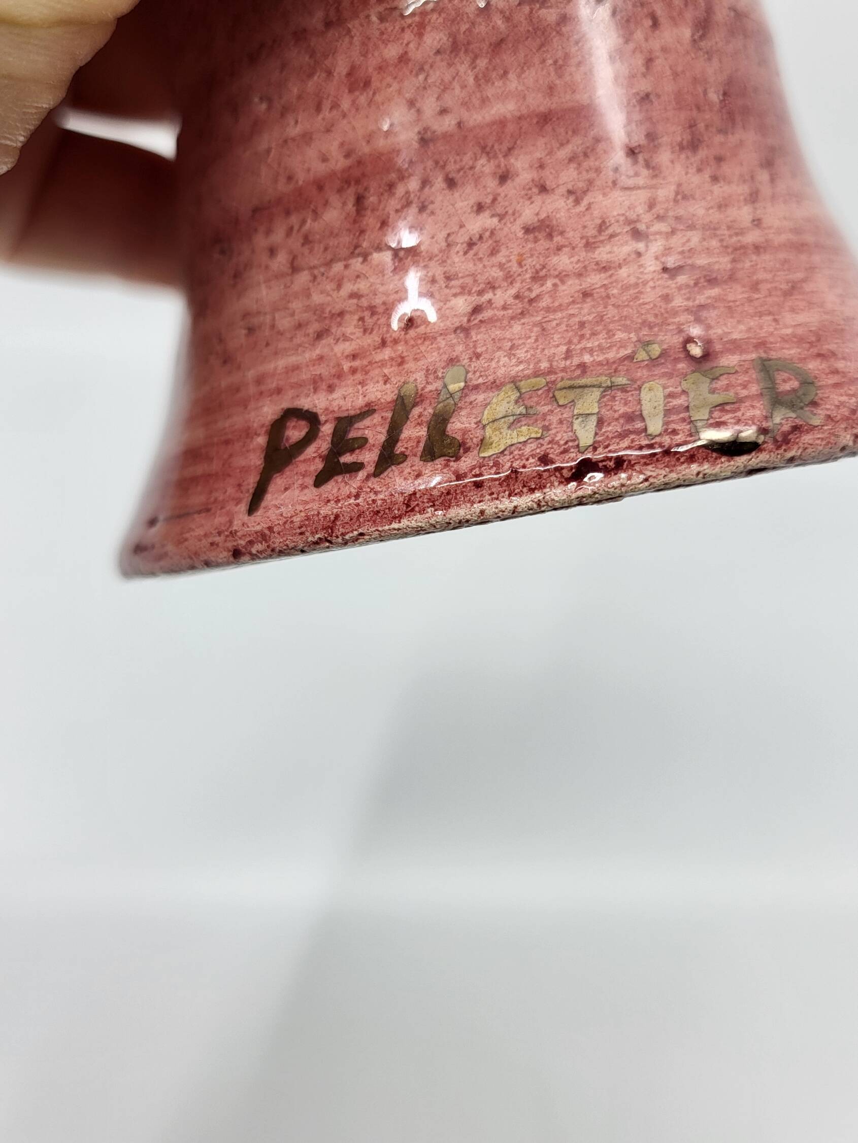 Georges Pelletier soliflore vase in fine gold rose ceramic, France.