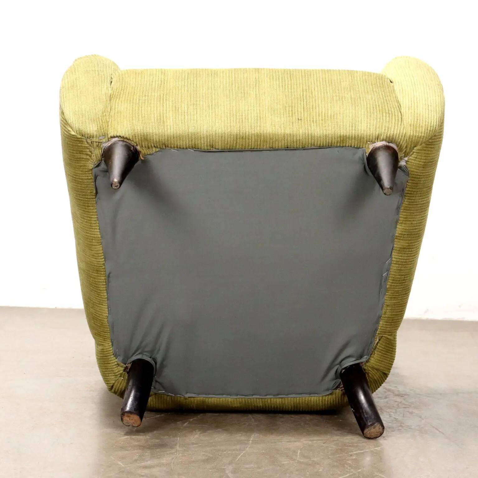Vintage armchair in painted wood and velvet, Italy, 1950s-60s.