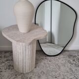 Alpha side table irregular natural travertine ribbed foot