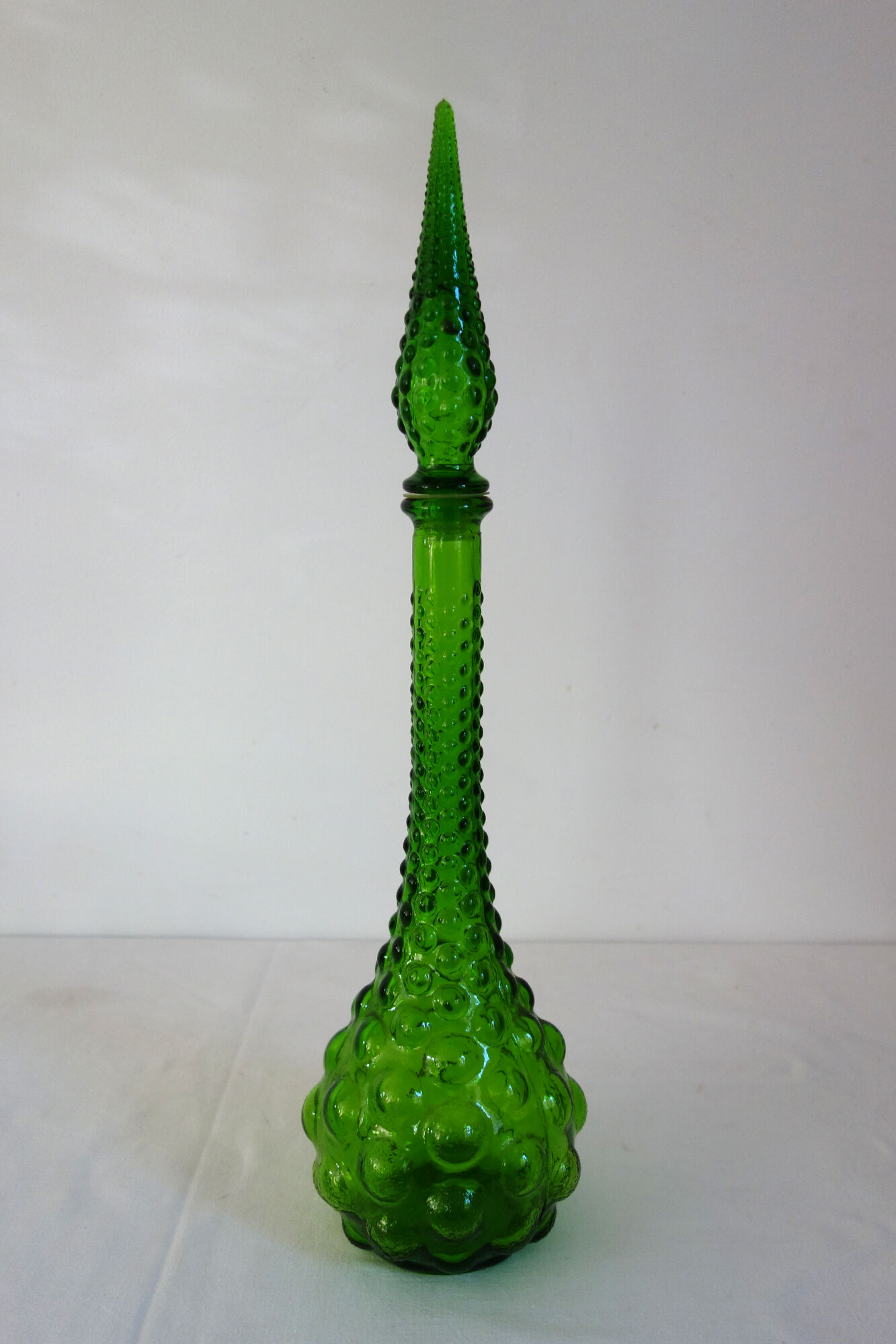 Carafe bottle in green glass bubbles Empoli 60s