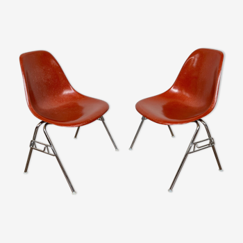 -Eames Terracotta fiberglass chair pair Hermann miller for vitra
