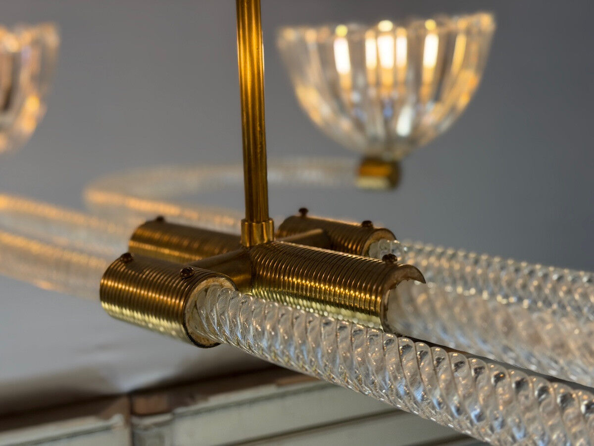 Venetian glass chandelier from Murano and brass, circa 1940.