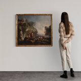Great 18th century Italian painting, landscape with pastoral scene