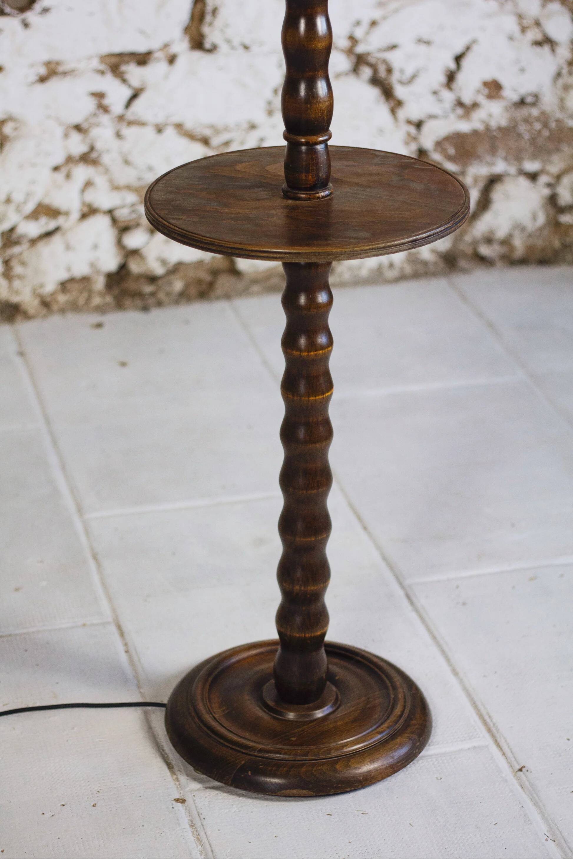 Neo-rustic floor lamp in turned wood, 1950