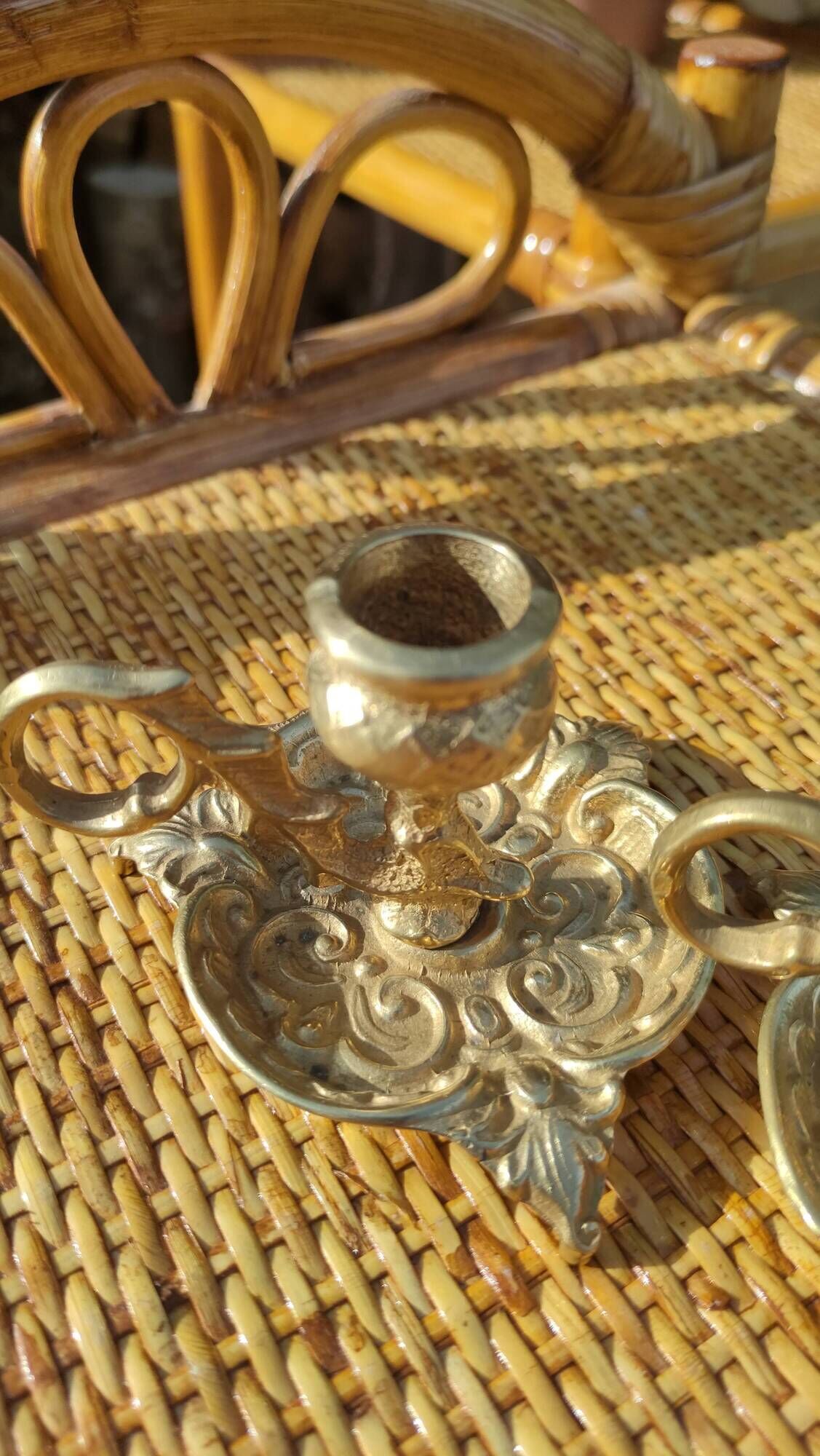 Pair of vintage solid brass candle holders