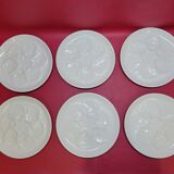 6 white oyster plates in Saint St Amand earthenware slip France