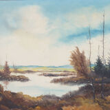 Painting „The Autumn Pond”, Scandinavian design, 1970s