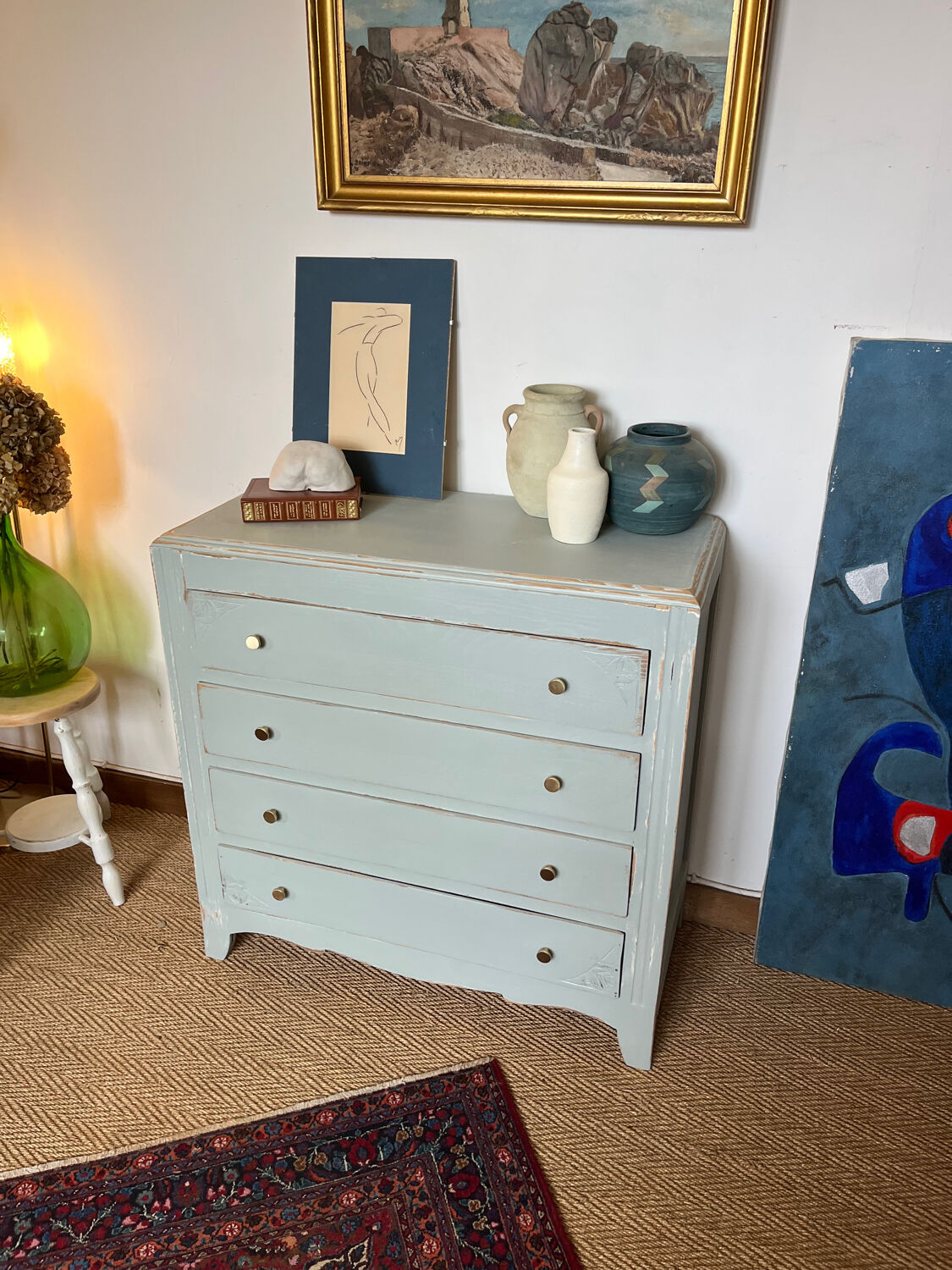 Vintage art deco wood chest of drawers