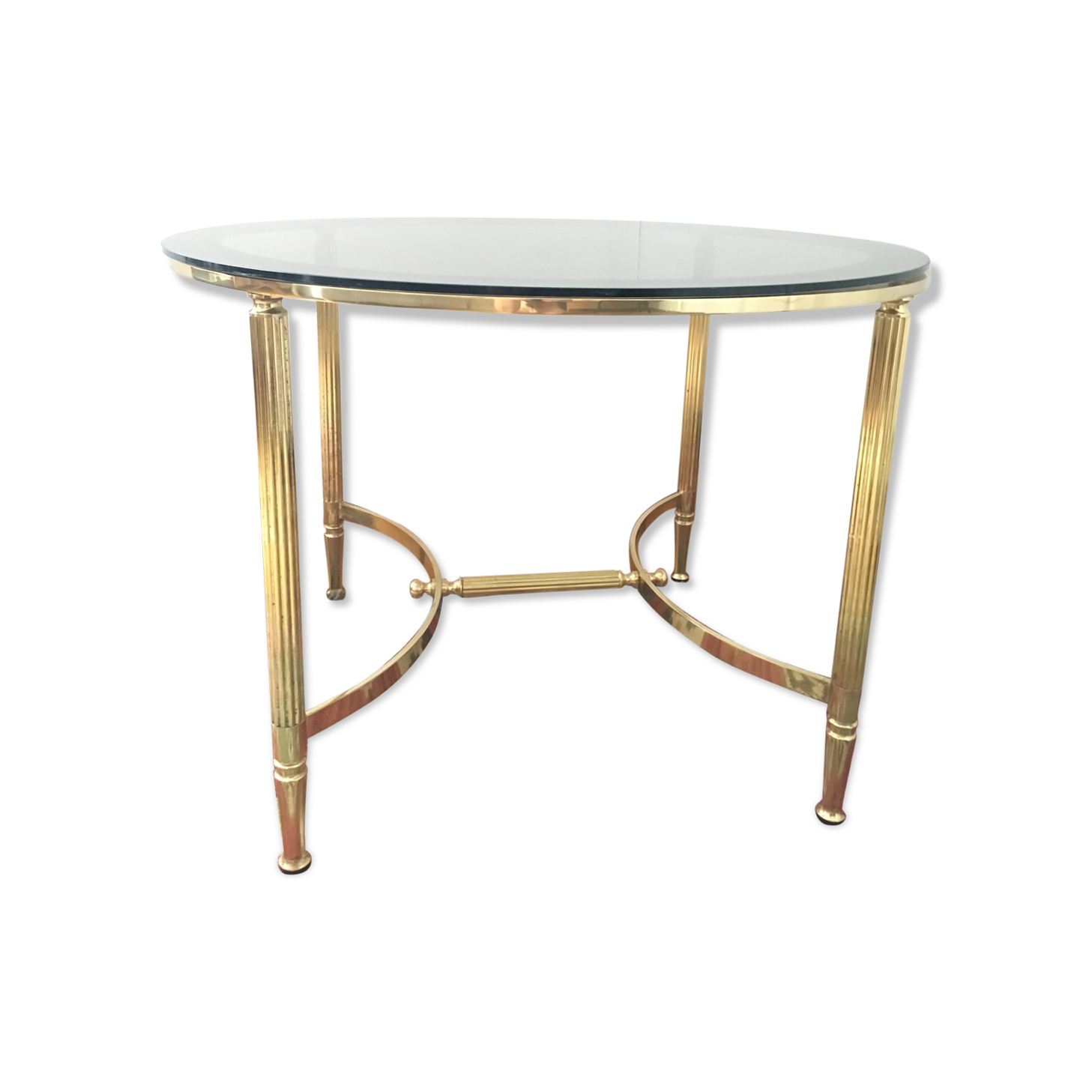 Brass round coffee table and smoked glass