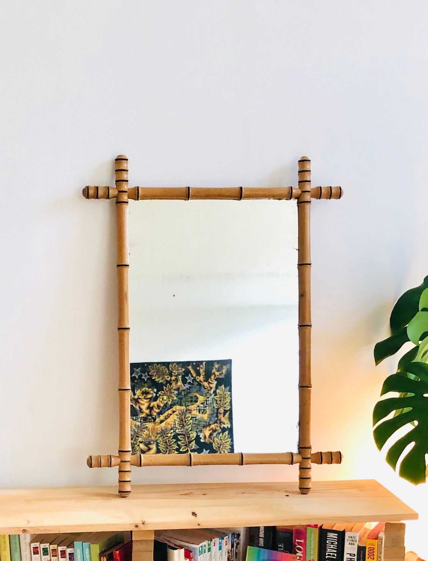 Fake bamboo wooden mirror 85 x 65 cm