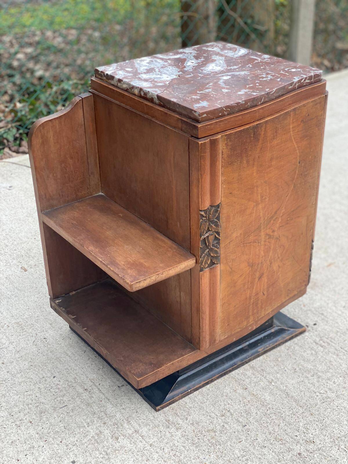 Art Deco bedside table in solid wood and marble, 1950s