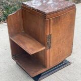 Art Deco bedside table in solid wood and marble, 1950s