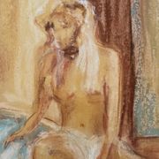 Tableau signé pastel  portrait féminin « le bain »